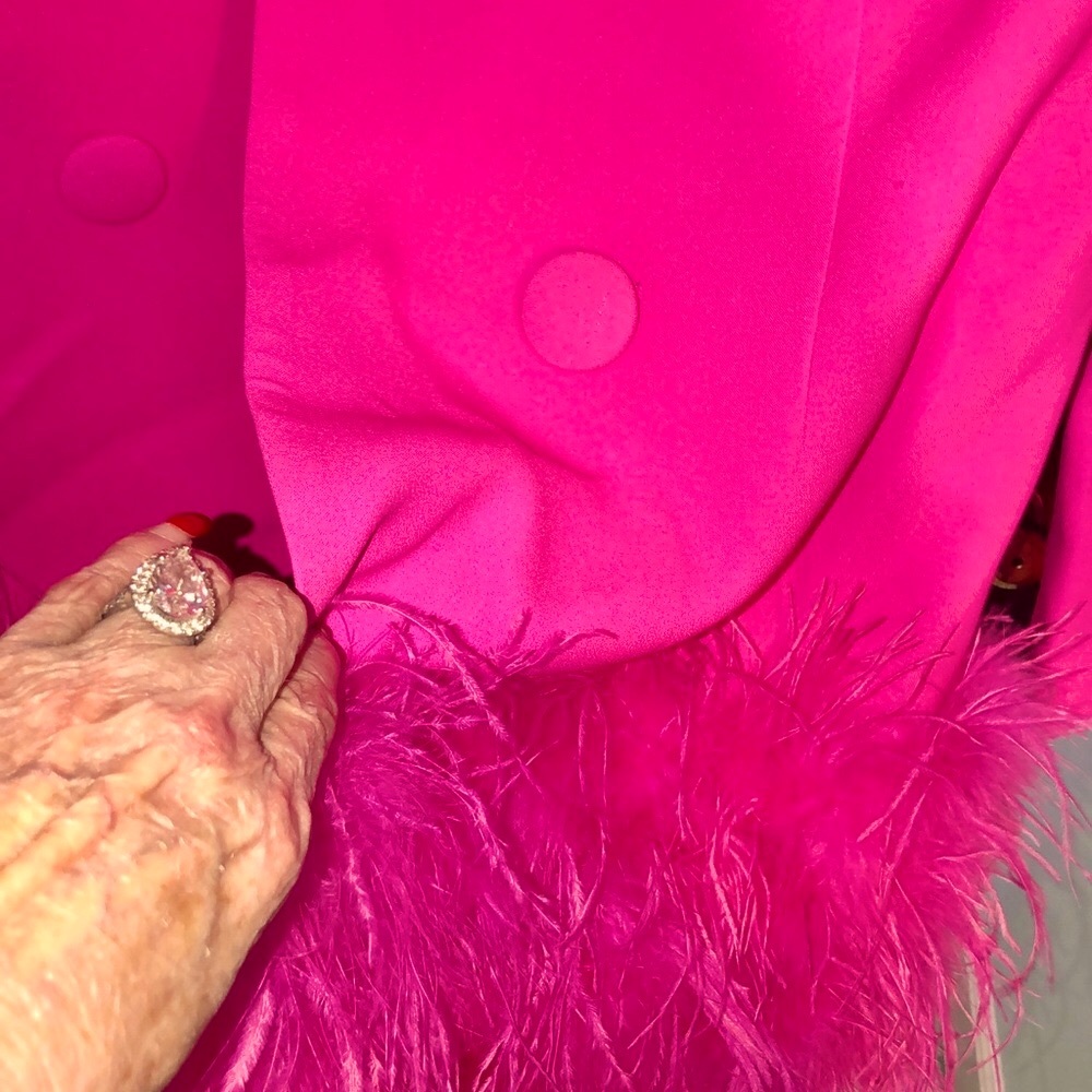 “BARBIE FEATHERED” Pink Gorgeous Double Breasted Blazer, Ostrich TAIL